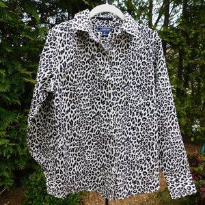 Lands' End Animal Print No-Iron Supima Buttonfront Top